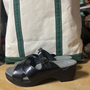 Dansko Sela Black Leather Slip On Sandals size 41 / 10.5-11